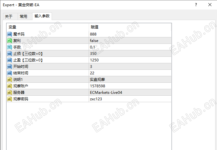 10.29参数图【黄金突破-EA】严格风控！全自动运行！动态止损！.png