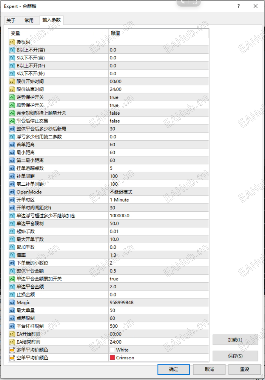 参数界面，此为默认参数