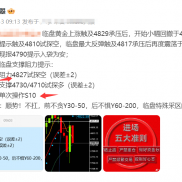 临盘黄金上涨触及4829承压后，开始小幅回撤于4800下方运行。提示触及4810试探空-EAHub外汇论坛