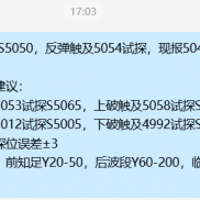 提示上涨分别触及5053和5057附近试探，现报5047提示建议稳健入袋。
更新临盘支撑-EAHub外汇论坛