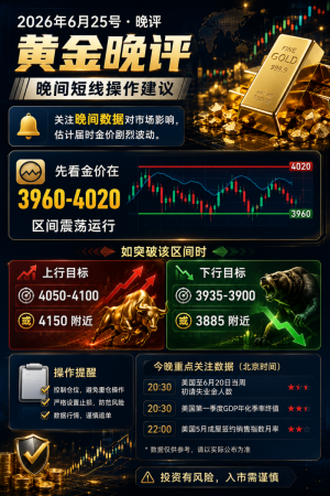6月25号晚黄金策略《3960-4020》-EAHub外汇论坛