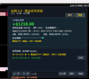 【金哨6.0 · 复盘面板功能】

最近30笔信号记录，一屏回看。

目标达成率、净R-EAHub外汇论坛
